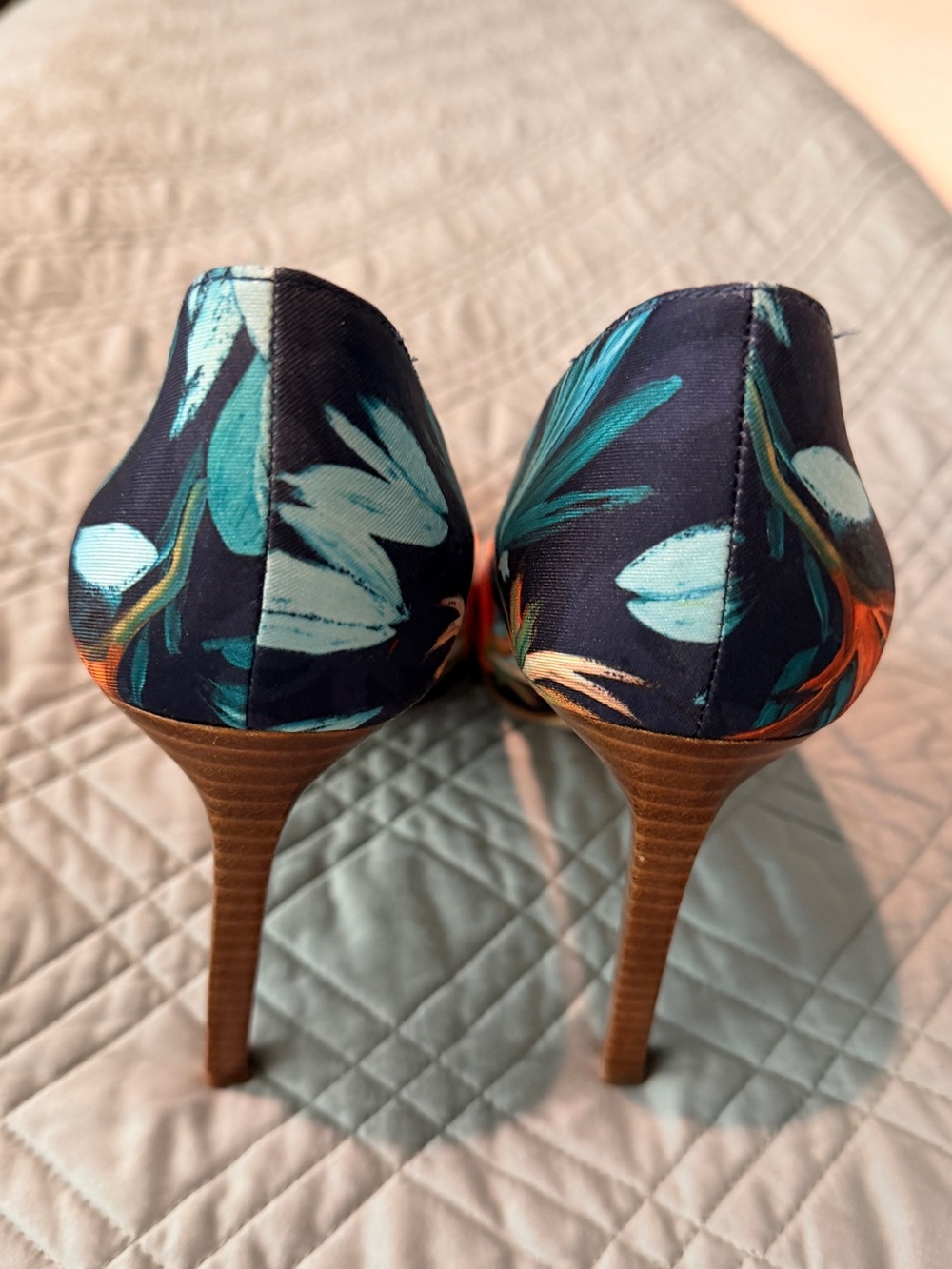 Nine West Navy Floral Pointed-Toe Pumps with Orange Accents - Picture 5 of 9